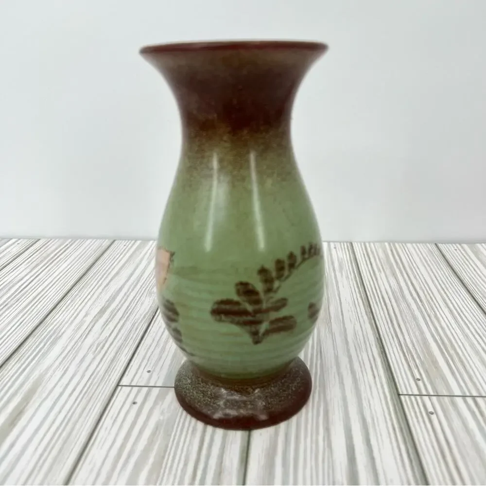 Bud Vase stoneware green brown floral glazed made in Germany